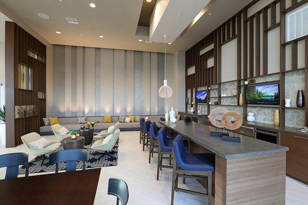 Impressive club room with luxurious social spaces, relaxing lounge