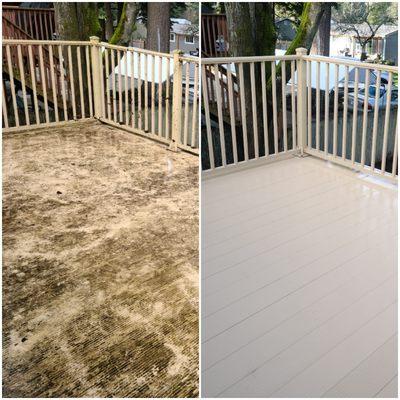 Soft Washing restored this painted aluminum deck with incredible results!