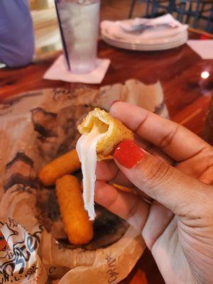 Inside the stretchy mozzarella sticks