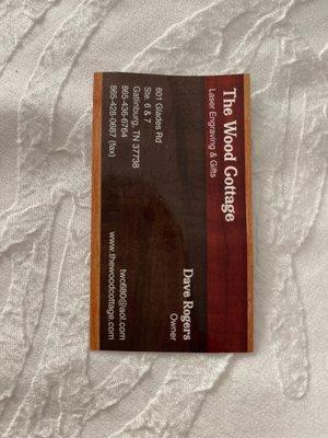 Dave's business card with the address and phone, so you can make sure his shop is open before you go!