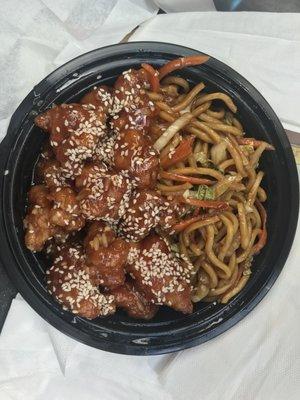 Lunch sesame chicken with lo mein