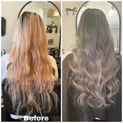 From warm tone to smoky ash silver ombré using redken eq shade