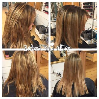 hair by Rochelle before and after keratin treatment and balayage