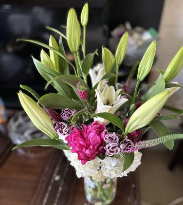 Peonies, hydrangeas, Lily, Veronica's 
Custom floral arrangement from Royal Blooms in Roseville, CA 95747