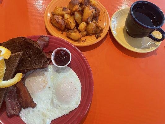 Simple egg breakfast with side of their famous potatoes