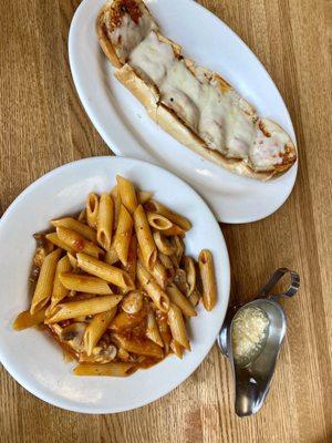 Penne mushroom , Garlic Bread