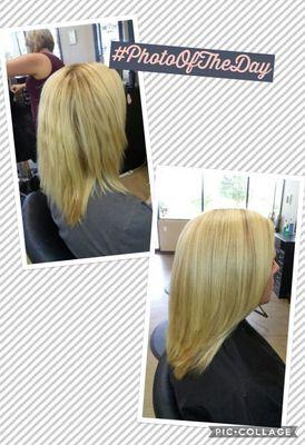 Blonde hilites, suttle lowlite, root touch up & all over tone to create a beautiful blonde!