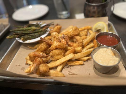 Shrimp Platter with fries and okra