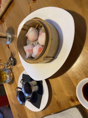 Har gow and chill soy sauces