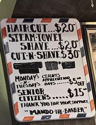 The haircut prices.