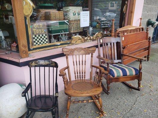 Vintage chairs and luggage.