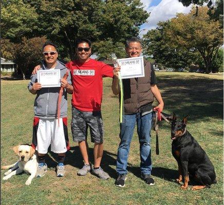 Karate for your dogs!  Sit Means Sit offers a DOJO course to help improve the bond and obedience with you and your pup.