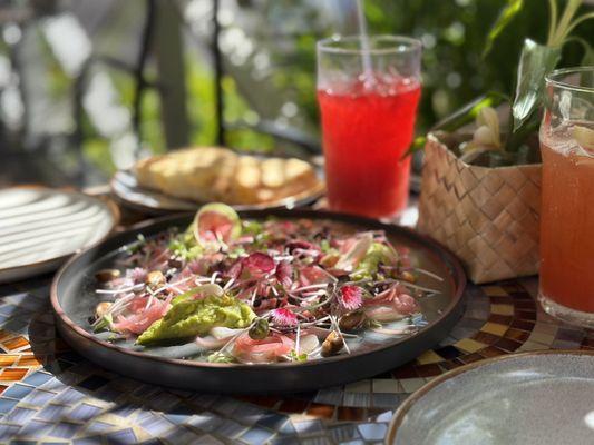 Hamachi and Octopus Ceviche with Focaccia