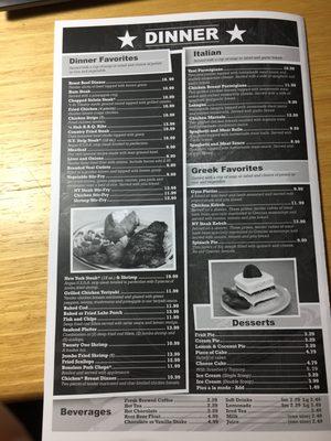 Back of the Menu.