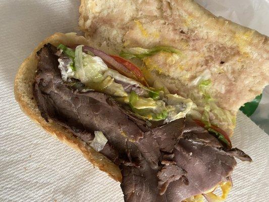 This is supposed to be a roast beef sandwich.  Lettuce?  Cheese??