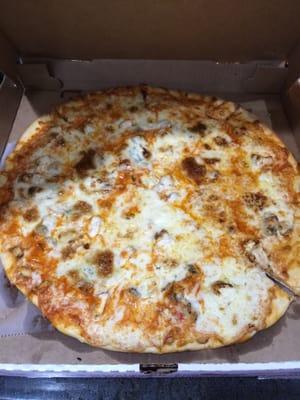 Chicken wing pizza with tango sauce and blue cheese