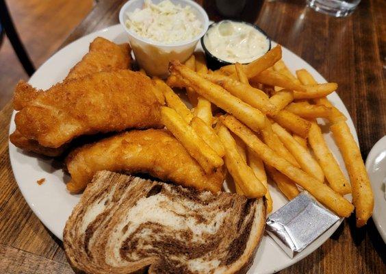 Three piece beer battered cod with fries