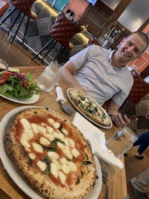 Margherita Pizza, side salad, spinach pie and my Husband :)