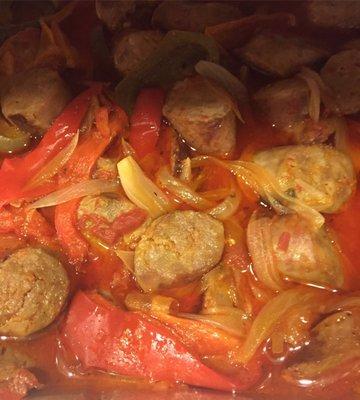 Tray of sausage and peppers