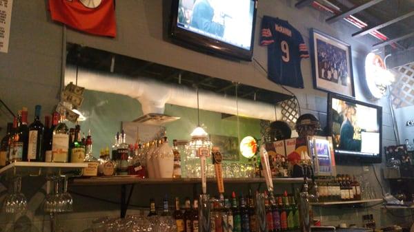 Right end bar.  Has three T.V's on DirecTV.