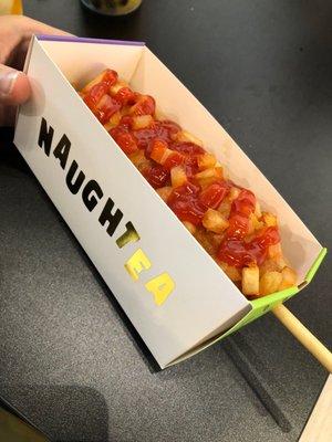 Potato Fries corn dog with ketchup