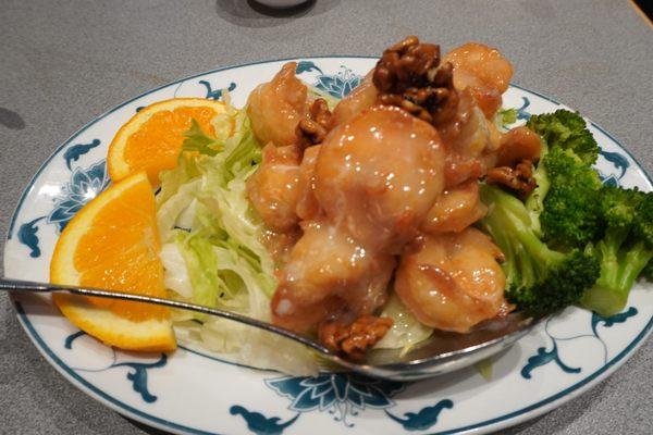 Shrimp with walnuts.  The shrimp had a delicious coating.