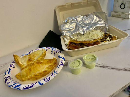 -Plantains and black beans cachapa  -Spinach Empanada -Cheese Empanada