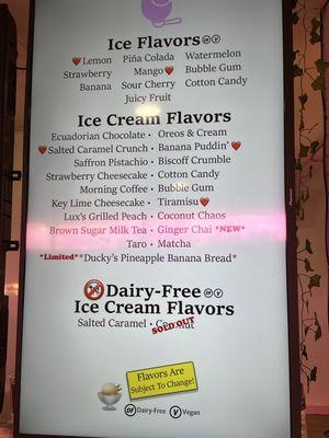 Menu of flavors