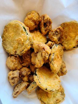 Fried mushrooms and zucchini