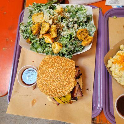 Brisket sandwich, kale salad