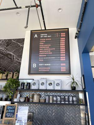 Coffee menu at Coffee Cultures in Alameda.