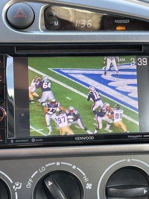 Kenwood with DVD player (watching 2001 Pats Super Bowl DVD during an oil change)