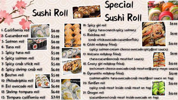 Sushi roll menu