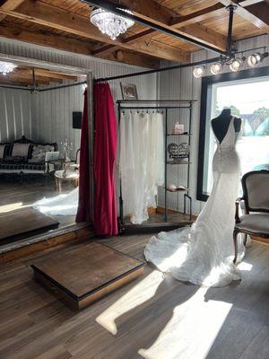 Dressing room curtains at Happily Ever After Bridal Salon