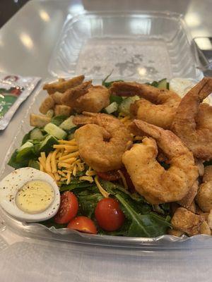 Salad, add fried shrimp