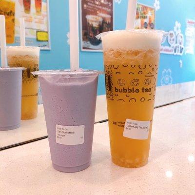 Taro Slush and Lychee Jelly Tea