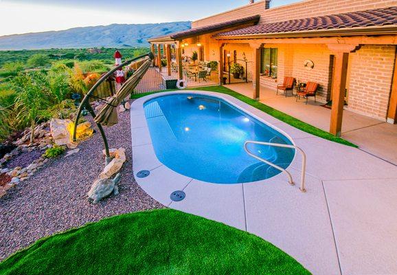 basic but beautiful pool with handrail for easy access in and out.