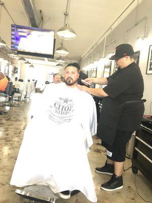 JOSE GALVEZ cutting up one of his return clients. Hurry and MAKE AN APPOINTMENT BEFORE HE's ALL BOOKED for the holidays.