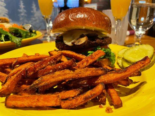 Impossible Burger with sweet potato fries was very good