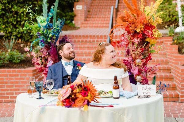 Same floral installation from the chuppah, moved to the sweetheart table for our reception