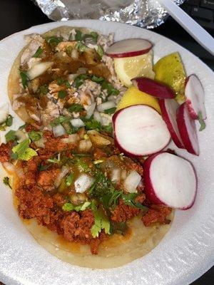 Tacos de al pastor and carnitas