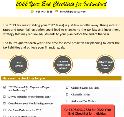 2022 Year End Checklists for Individual