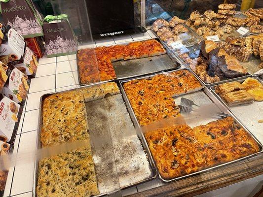 Focaccia for sale at Mara's Italian Pastry in San Francisco.