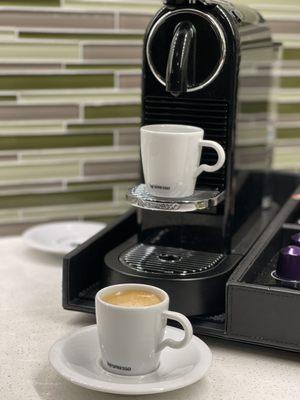 Nespresso machine in our suite's kitchen