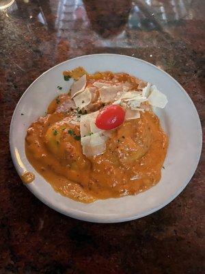 Crab and Lobster Ravioli in Blush Sauce