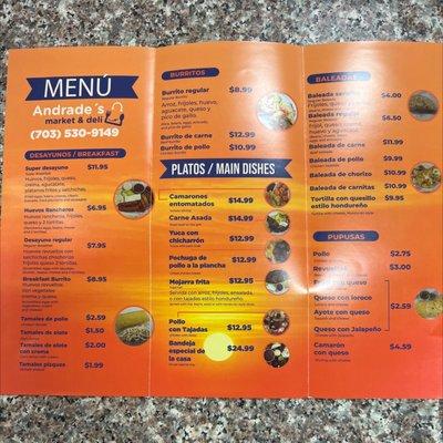 Updated Andrade's Market Menu!