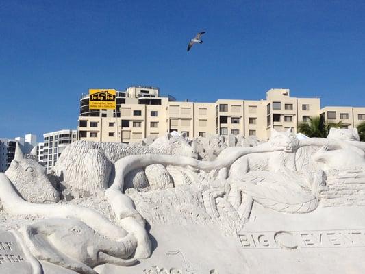 Sponsor wall, International Sand Sculpture Championships , behind Wyndham Hotel each November