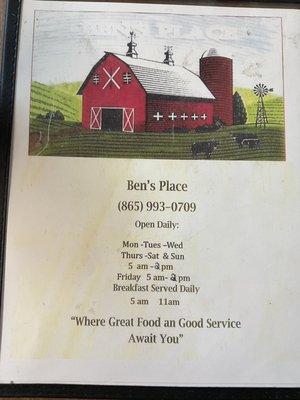 Front of menu