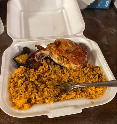 chicken meal with rice and Sweet Plantains