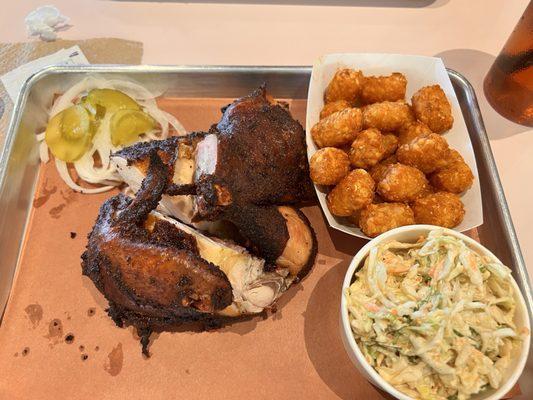 Half chicken w/ tots & ginger slaw